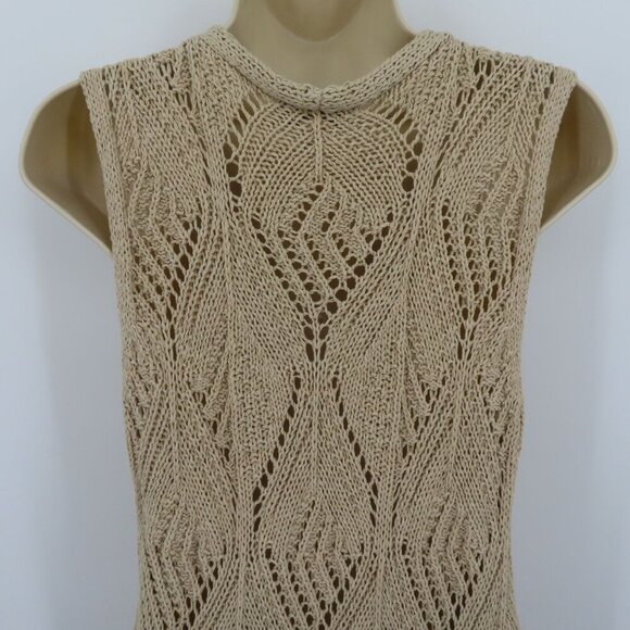Coldwater Creek Women Medium 10-12 Beige Knit Open Front Sleeveless Sweater Top - Picture 6 of 11